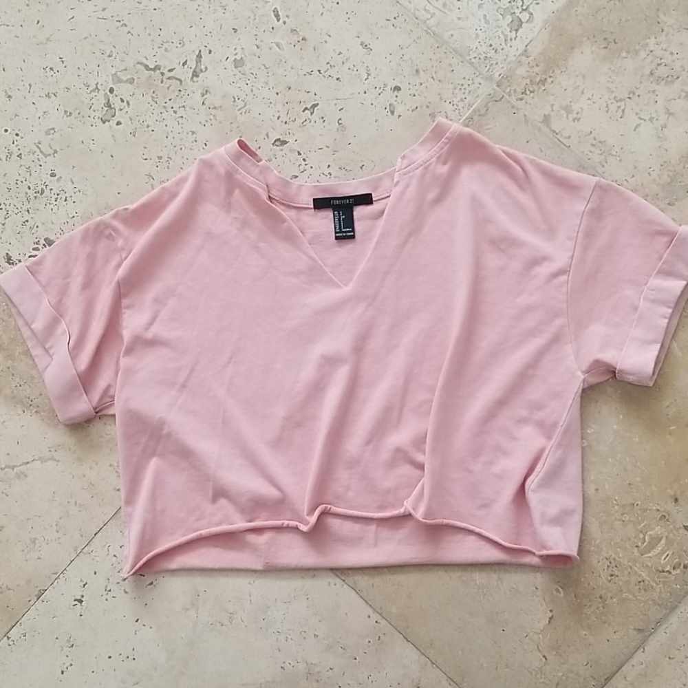 Girls pink v-necl crop top